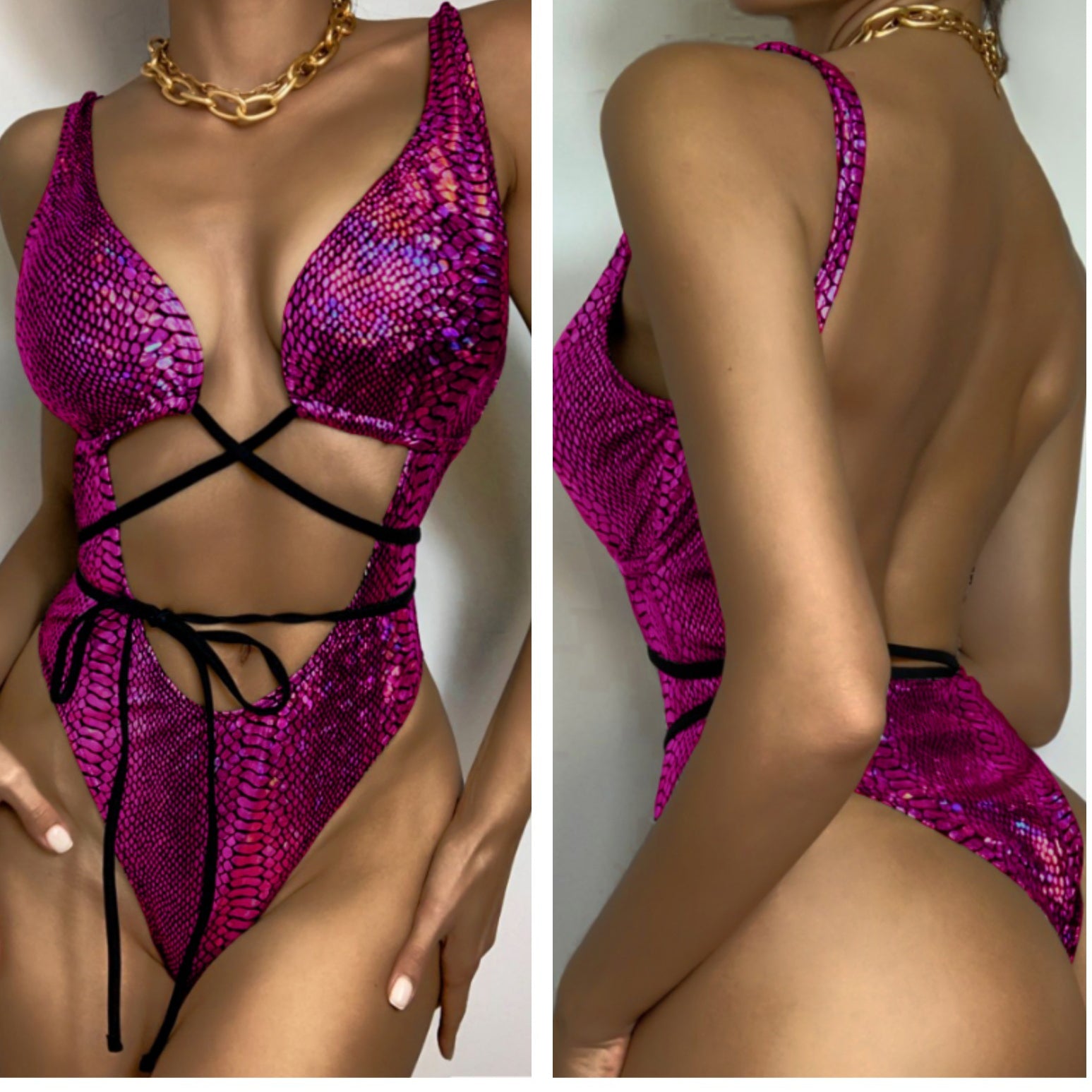 Wholesale One Piece Lace Up Backless Skinny Swimwear